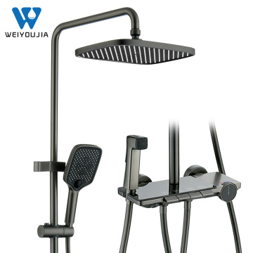 Matte Black Digital Smart Thermostatic Shower Set with Shelf Function