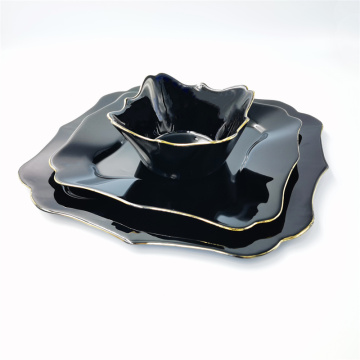 Elegant Irregular Black Glass Dinner Plate Set