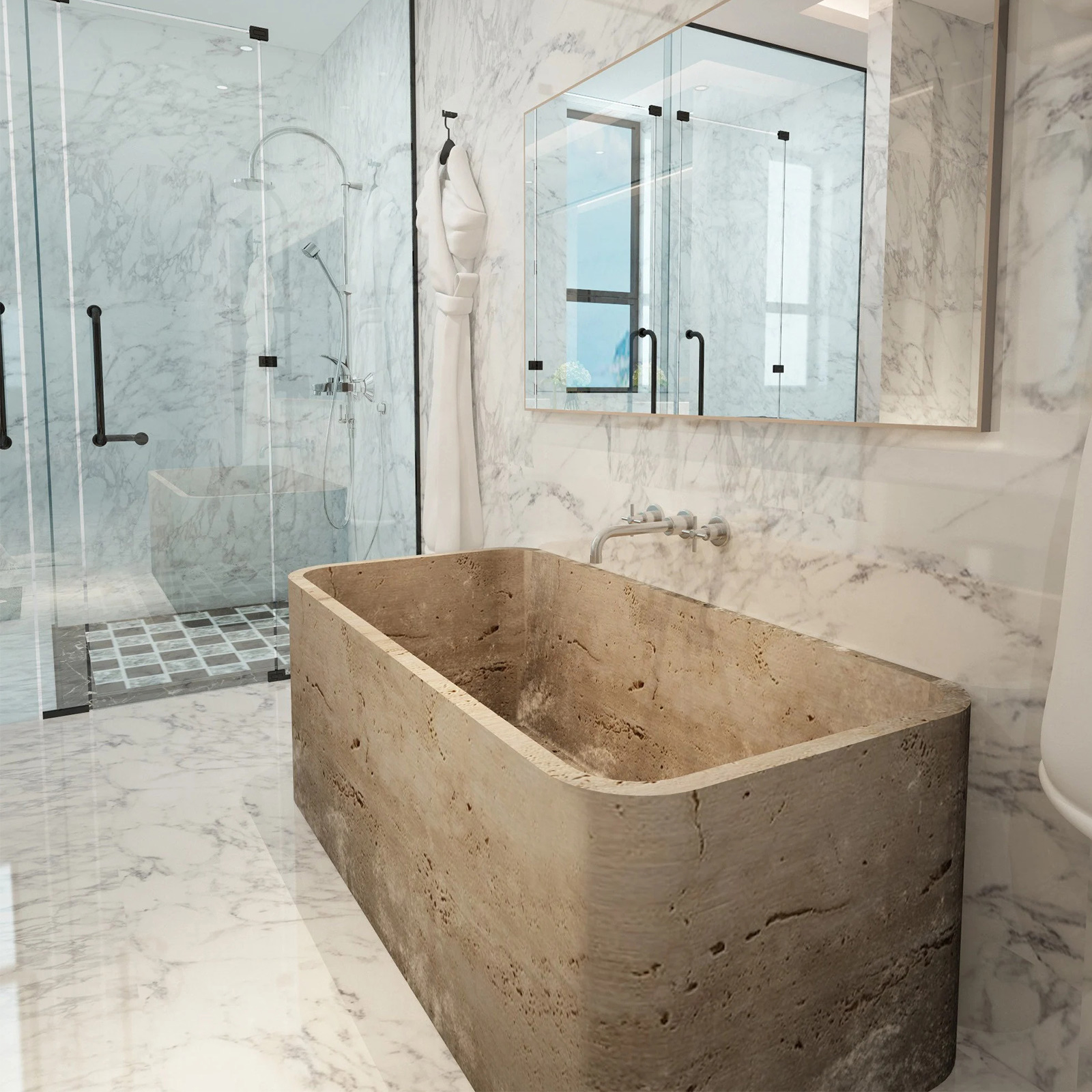 Rectangular Imitation Marble Concrete Soaking Bathtub