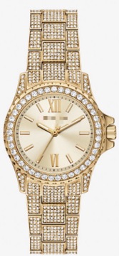 39mm Full Paved Crystal Gold Stainless Steel Roman Dial Ladies Quartz Watch