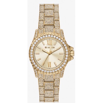 Reloj de cuarzo para mujer con esfera romana de acero inoxidable dorado y cristal totalmente pavimentado de 39 mm