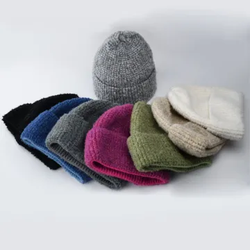 Fuzzy Knit Alpaca Hat - Winter Mixed Color Chunky Beanie Cap