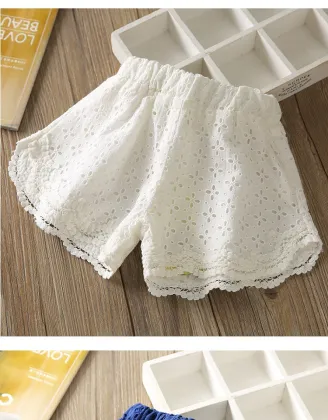 2021 Summer Lace Decoration Cotton Solid Color Ruffle Baby Children Shorts Kids Shorts Girls Shorts