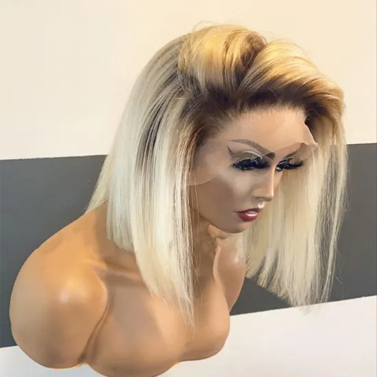 factory wholesale blonde human hair bob wig brown roots, light brown at root ombre human hair curly wigs