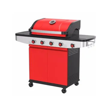 Commercial Height Adjustable Gas Grill Red Double Layer Lid Powder Coated Outdoor Gas Grill