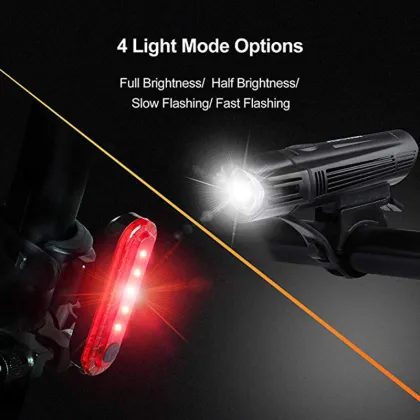 USB Rechargeable Bicycle Head Lamp and LED Tail Light Set for Outdoor Riding