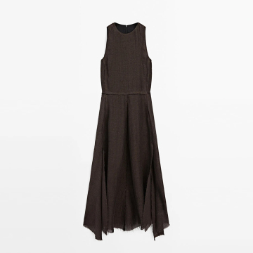Women's simple and versatile irregular skirt linen dress