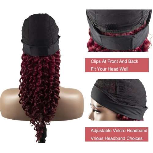 99J Red Curly Wave Headband Wig Human Hair