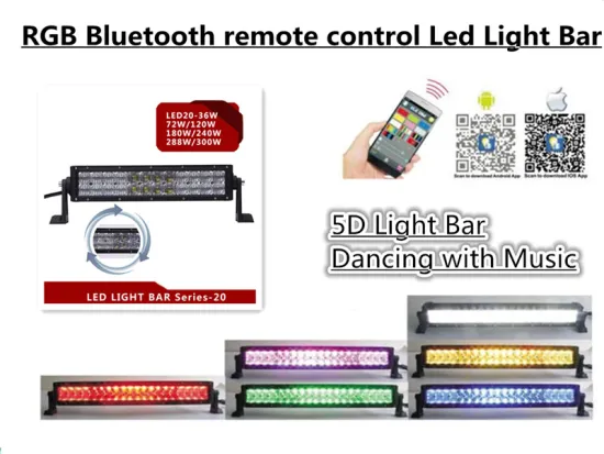 RGB Color Changing With Music Bluetooth Remote Control Led Light Bar 5D Work Driving Lamp for 4x4 ATV off road SUV