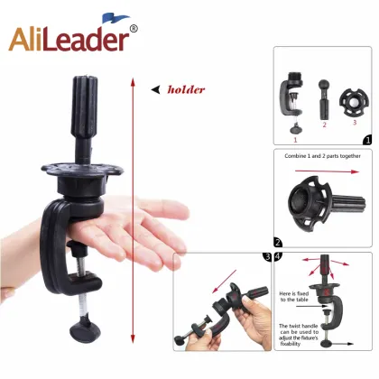 AliLeader Small Dummy Wig Holder Professional Training Head Table Stand Wig Head Stand Black Clamp For Mannequin Head