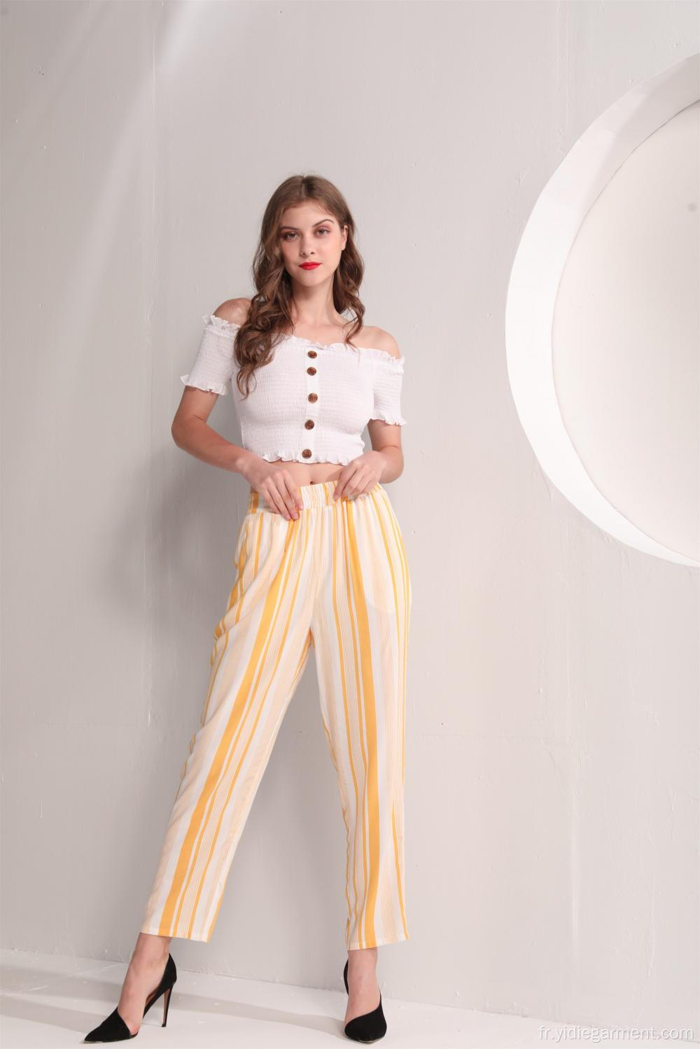 Pantalon d&#39;été en viscose rayé jaune