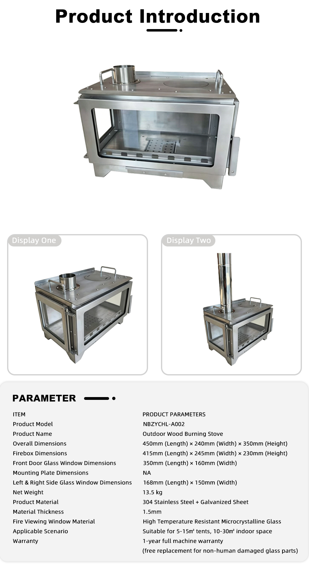 NBZYCHL-A002 High Efficiency Stainless Steel Tent Stove for Camping x