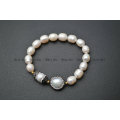 Paved Black Crystal Natural Fresh Water Pearl Big Potato Beads Stretch Charm Bracelets High Quality Fashion Woman Jewelry Gift