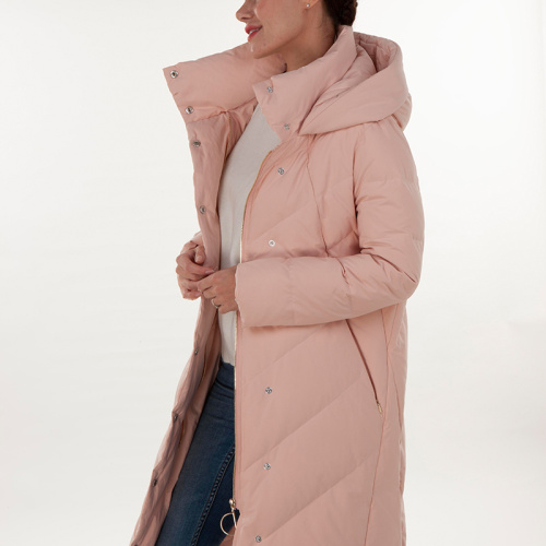 Pink turtleneck hooded down jacket