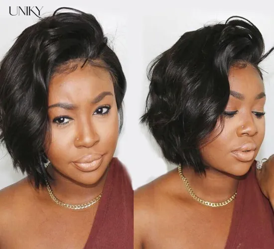 100% Virgin Human Hair Loose Body Wave Lace Frontal Wigs,Short Ocean Wave Bob Wigs 13*4,Black Body Lace Wigs For Black Women