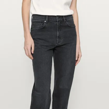 Women's barn style straight fit straight leg high waisted jeans