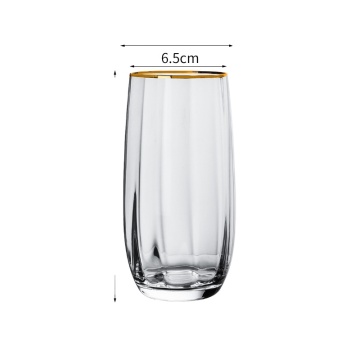 Artisanal Crystal Gold-Edge Prism Water Cup: 500ml Champagne Glass, Brandy Glass & Juice Glass