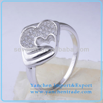 2014 Wedding Brass Ring Heart Shaped Design with Zicons Pave Setting Rhodium Plated