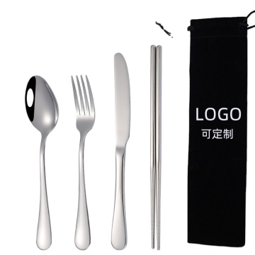 High-Quality Polished Stainless Steel Custom Logo Portable Travel Fork and Spoon Set
