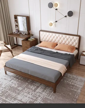 Sleeping Room Furniture Simple Structure Soft Wooden Bed