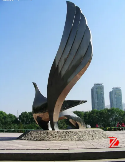Stainless steel abstract flying bird sculpture