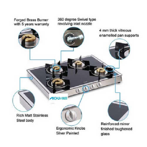 4 버너 가스 스토브 단조 버너 미러 마무리