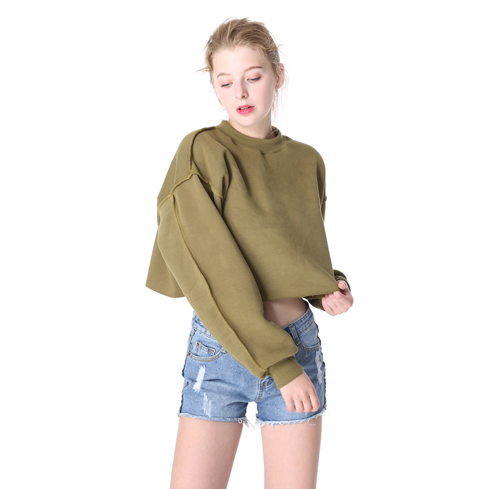 Womens Cropped Casual Long Sleeves Sweatshirts