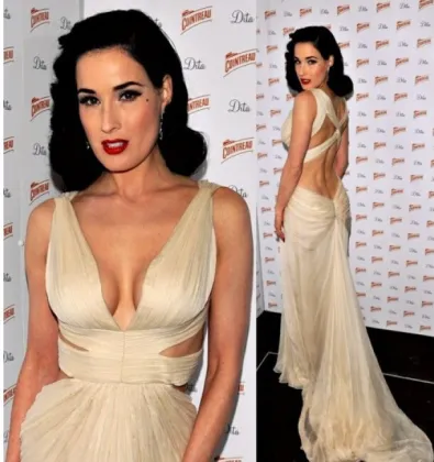 Dita Von Teese Champagne Sexy V-neck Backless Prom Dress Red Carpet Dress spring 2012 backless white gown gallery TPD225