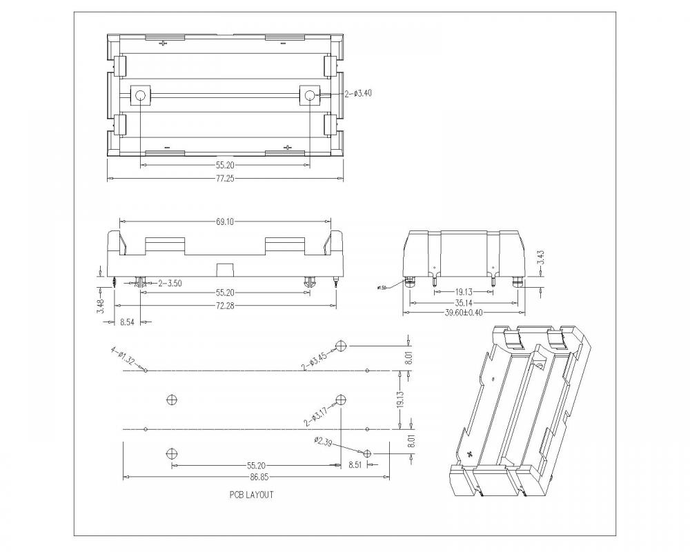 BBC-S-SN-A-18650-049 Bộ giữ pin kép cho 18650 THM