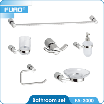 FUAO 6 Pcs Soild Brass Wall Mounted Bathroom Accessories Set Towel Rack Bar Robe Hook
