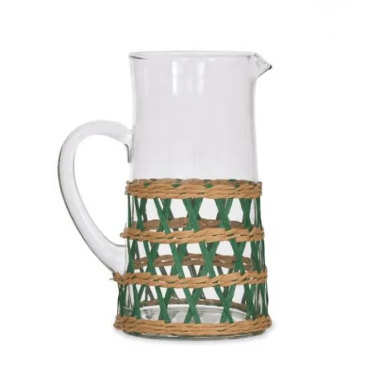 glass water jug with paper rattan and handle