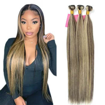 Wholesale 100 cuticle aligned piano bone straight human hair, omber weave bundles virgin, P2/613 blond omber bundles