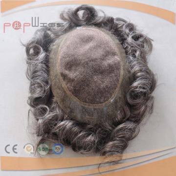 Grey Color Full Handtied Human Hair Mens Toupee