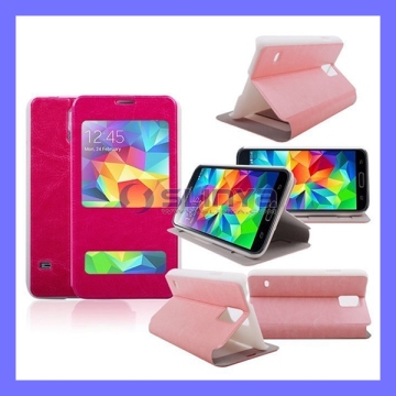 PU Leather Window Visible Flip Case for Samsung Gaxaly S5 I9600
