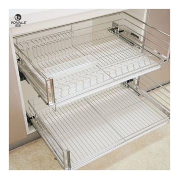 Silver Stainless Steel Three-Sided Round Pull Basket for Kitchen Drawers
