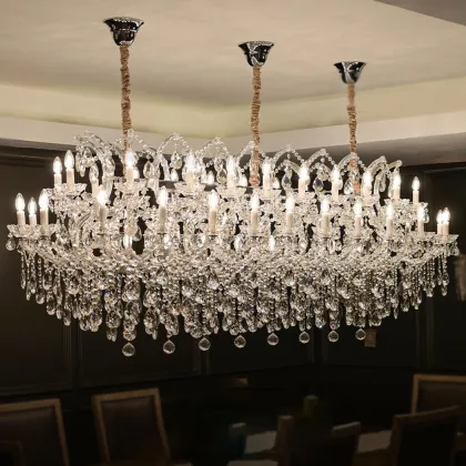 Custom Grand Rectangular Pendant Light Chrome Maria Theresa Candle Crystal Chandelier for Dining Room and Restaurant Island