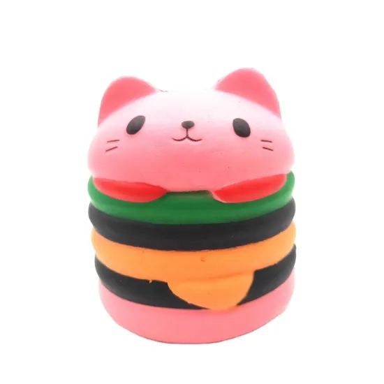 Stress Relief and Fun: Squishy Cat Head Shaped Hamburger Toy - An Animal-Style Food Stress Ball