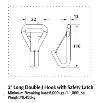 2 Inch Long Double J Hook With Safety Latch