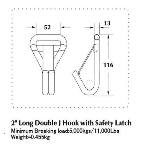 2 Inch Long Double J Hook With Safety Latch