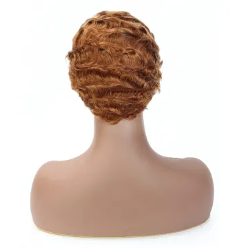 Pixie Cut Short Human Hair Wig Finger Wave For Black Women, Yeswigs Brazilian Virgin Cuticle Aligned Hair Wavy Wig Color 30#