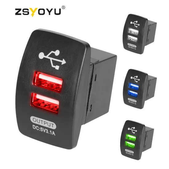 Wholesale Dual Type C 2.1A  Rocker Switch Usb Charger Car Charger Socket 12v USB Socket Type C Car Charger