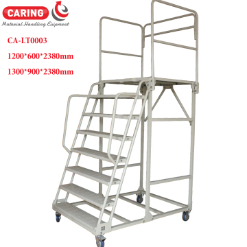 Steel Safety Rolling Mobile Platform Ladder with Handrails for Warehouses