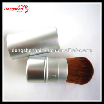 retractable hair kabuki brush,silver metal handle retractable powder brush