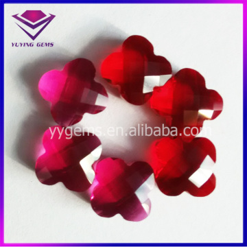 Clover Shape Double Faceted Cut Rose Red Imitation Glass Gemstone