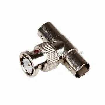 BNC male to double BNC female connector, RoHS Directive-compliant