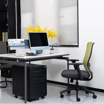 Modern Steel Home Office Mobile File Cabinet with 3 Drawers - Round, Black & Under-Desk Mobile Pedestal