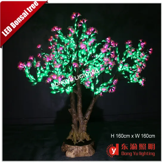 outdoor decoration natural trunk green and pink light cherry blossom bonsai tree