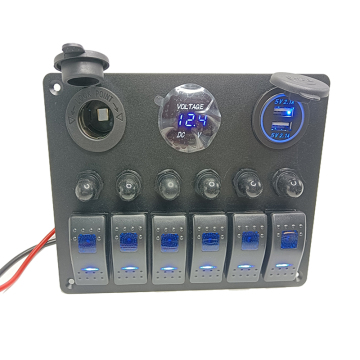 Cigarette Lighter Holder with Dual USB, Voltmeter, and 6-Position Switch Panel for Vehicles and Ships