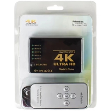 5-Port HDMI Switcher with Remote: 1080P Laptop Monitor, TV, Projector Compatibility for 4K HD Video