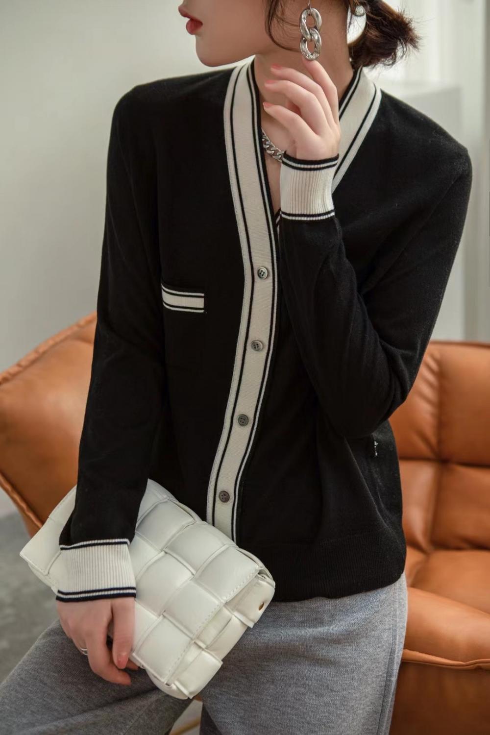 Nouveau cardigan rayé pour cardigan col V femme